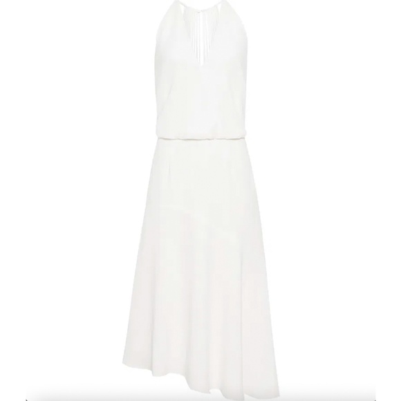 REISS | Luxury Crepe Talin Strappy-Back Fit & Flare Midi Dress in White | Size 8 - Picture 5 of 15